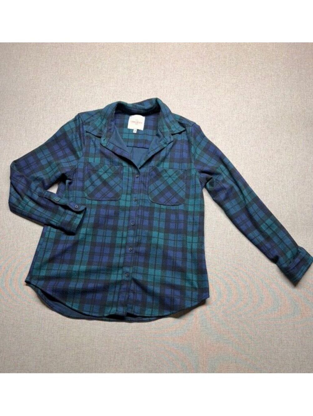 Casa Cabana Women’s Plaid Button Down Shirt M Blue Teal Black Soft Flannel